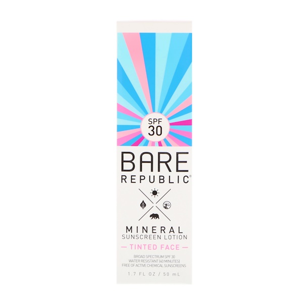 BARE REPUBLIC, MINERAL SUNSCREEN LOTION, TINTED FACE, SPF 30, 1.7 FL OZ / 50ml