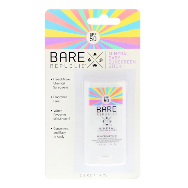 BARE REPUBLIC, MINERAL BABY SUNSCREEN STICK, SPF 50, 0.5 OZ / 14.2g