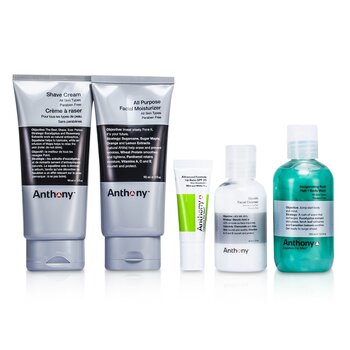 Anthony Logistics For Men The Essential Traveler Kit:  Cleanser + Mositurizer + Lip Blam + Shave Cream + Hair & Body Wash  5pcs
