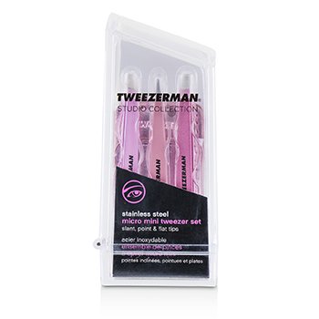 Tweezerman Micro Mini Tweezer Set (Studio Collection)  3pcs+1case