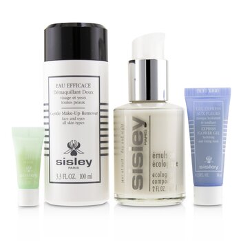 Sisley Week-End Must-Haves Set: Ecological Compound 60ml + Gentle Make-Up Remover 100ml + Express Flower Gel 10ml + Eye Contour Mask  4pcs+1bag