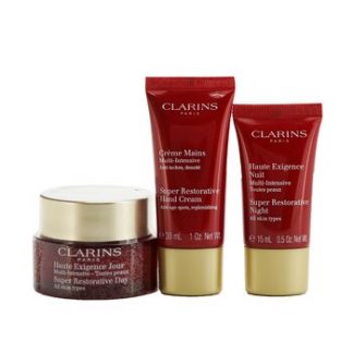 Clarins Super Restorative Collection: Day Cream 50ml/1.7oz + Night Cream 15ml/0.5oz + Hand Cream 30ml/1oz + Bag  3pcs+1bag