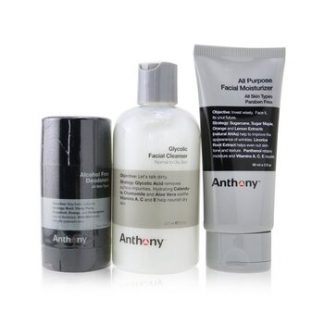 Anthony Basic Kit With Alcohol Free Deodorant: Cleanser 237ml + Moisturizer 90ml + Deodorant 70g  3pcs