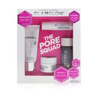 Glamglow The Pore Squad Set: 1x Supercleanse Clearing Cream-To-Foam Cleanser - 30g/1oz + 1x Superserum 6-Acid Refining Treatment - 10ml/0.34oz + 1x Supermud Clearing Treatment - 15g/0.5oz +  1x Supertoner Exfoliating Acid Solution - 30ml/1oz  4pcs