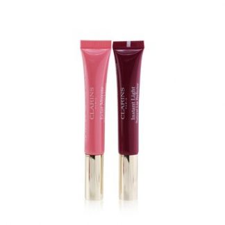 Clarins Instant Light Lip Perfector Collection - #01 Rose Shimmer + #08 Plum Shimmer  2x 12ml/0.35oz