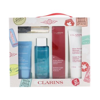 Clarins Clarins With Love From Suitcase Set (1x Eclat Minute Instant Light Natural Lip Perfector - #01, 1x Gentle Foaming Cleanser, 1x Gentle Eye Makeup Remover, 1x Cream, 1x Supra Volume Mascara)  5pcs