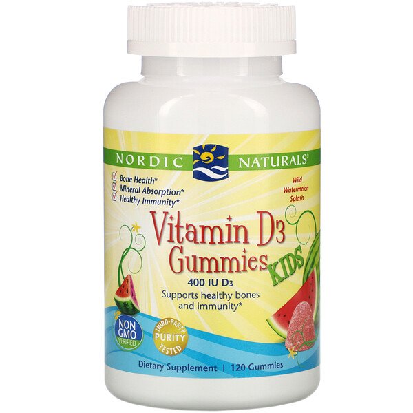 Nordic Naturals, Vitamin D3 Gummies KIDS, Wild Watermelon Splash, 400 IU, 120 Gummies 1 Nordic Naturals, Vitamin D3 Gummies KIDS, Wild Watermelon Splash, 400 IU, 120 Gummies