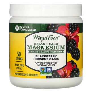 MegaFood, Relax + Calm Magnesium, Blackberry Hibiscus Oasis, 7.05 oz (200 g)