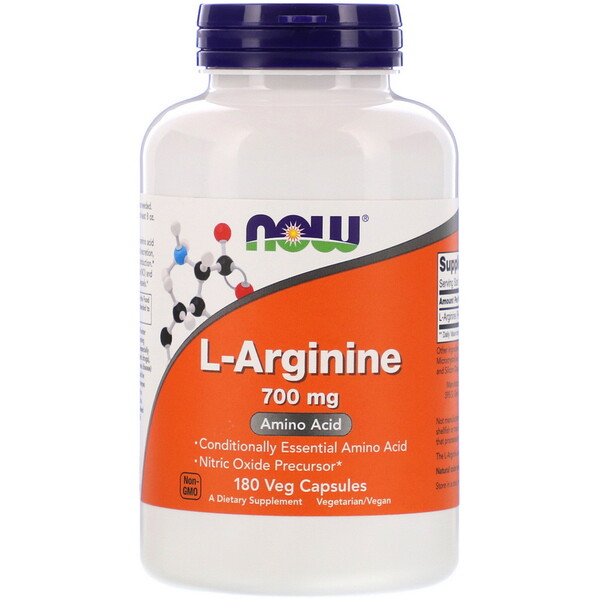 NOW Foods, L-Arginine, 700 mg, 180 Veg Capsules 1 NOW Foods, L-Arginine, 700 mg, 180 Veg Capsules