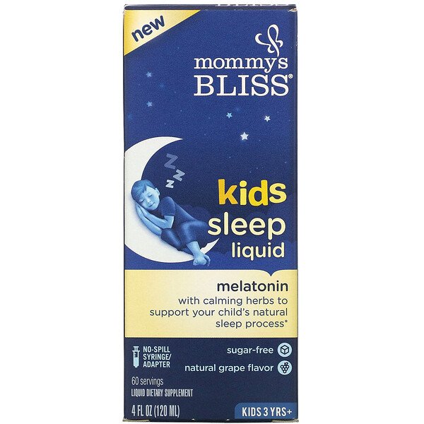 Mommy's Bliss, Kids Sleep Liquid, Melatonin, Kids 3 Yrs +, Natural Grape, 4 fl oz (120 ml) 1 Mommy's Bliss, Kids Sleep Liquid, Melatonin, Kids 3 Yrs +, Natural Grape, 4 fl oz (120 ml)