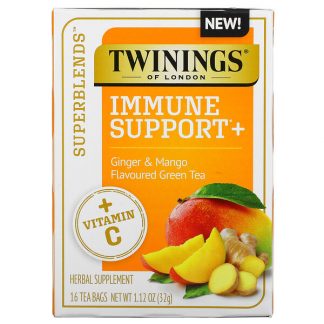 Twinings, Superblends Immune Support with Vitamin C, Ginger & Mango Green Tea, 16 Tea Bags, 1.12 oz (32 g)