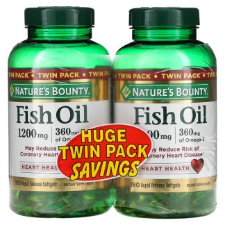 Nature's Bounty, Fish Oil Heart Health, Twin Pack, 360 mg, 180 Rapid Release Softgels Each