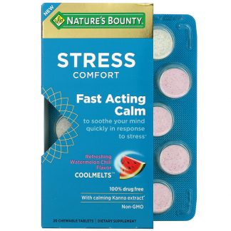 Nature's Bounty, Stress Comfort Coolmelts, Fast Acting Calm, Refreshing Watermelon Chill, 20 Chewable Tablets