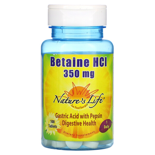 Nature's Life, Betaine HCl, 350 mg, 100 Tablets 1 Nature's Life, Betaine HCl, 350 mg, 100 Tablets