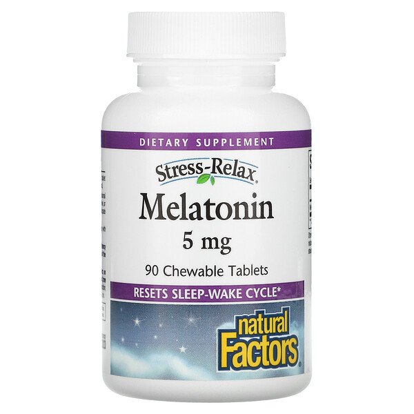 Natural Factors, Stress-Relax, Melatonin, 5 mg, 90 Chewable Tablets 1 Natural Factors, Stress-Relax, Melatonin, 5 mg, 90 Chewable Tablets