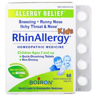 Boiron, Kids, RhinAllergy, Allergy Relief, 60 Quick-Dissolving Tablets