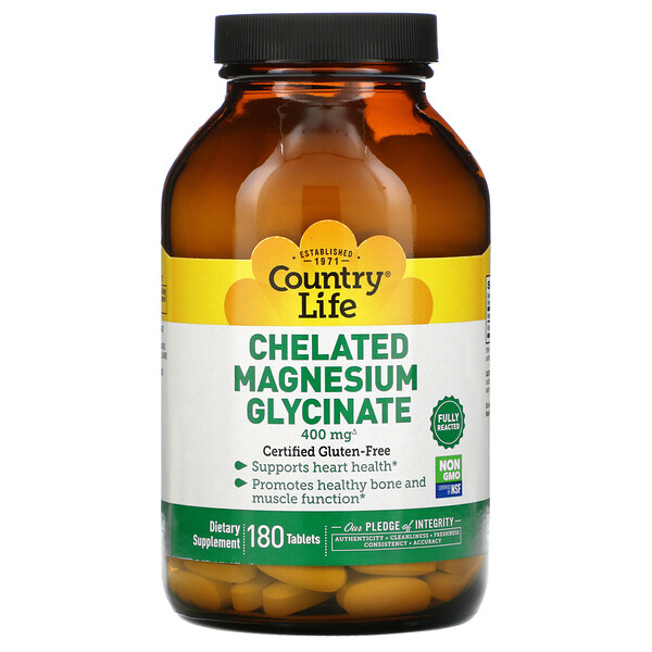 Country Life, Chelated Magnesium Glycinate, 133 mg, 180 Tablets 1 Country Life, Chelated Magnesium Glycinate, 133 mg, 180 Tablets