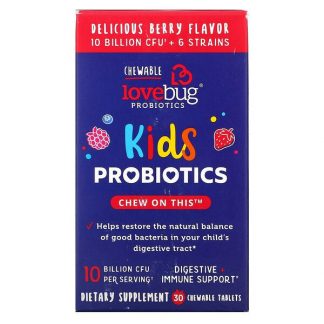 LoveBug Probiotics, Kids Probiotics, Delicious Berry, 10 Billion CFU, 30 Chewable Tablets
