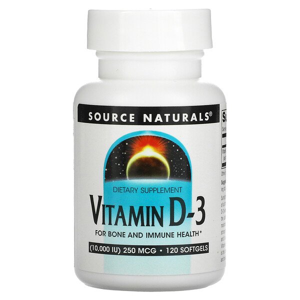 Source Naturals, Vitamin D-3, 10,000 IU (250 mcg), 120 Softgels 1 Source Naturals, Vitamin D-3, 10,000 IU (250 mcg), 120 Softgels