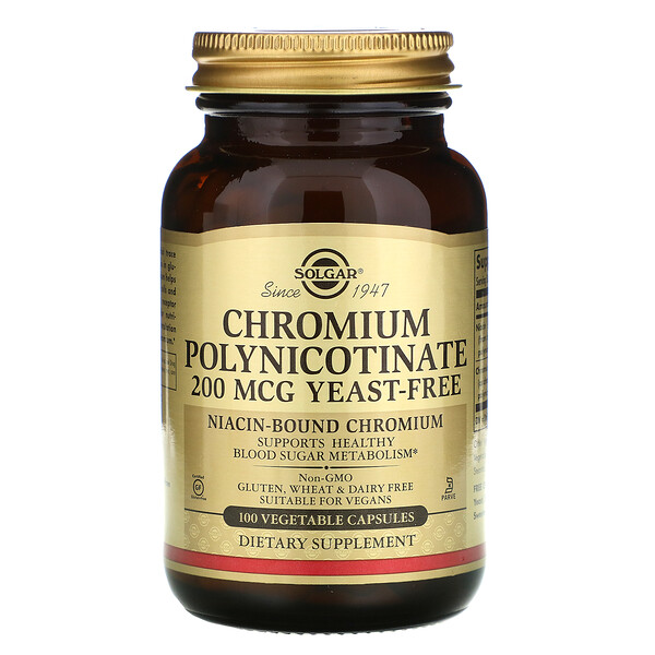 Solgar, Chromium Polynicotinate, 200 mcg, 100 Vegetable Capsules 1 Solgar, Chromium Polynicotinate, 200 mcg, 100 Vegetable Capsules