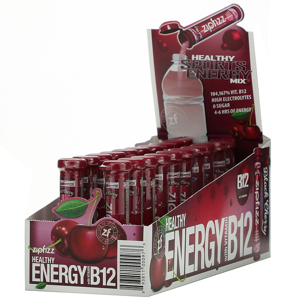Zipfizz, Healthy Sports Energy Mix with Vitamin B12, Black Cherry, 20 Tubes, 0 Zipfizz, Healthy Sports Energy Mix with Vitamin B12, Black Cherry, 20 Tubes, 0.39 oz (11 g) Each