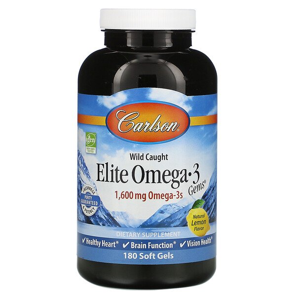 Carlson Labs, Wild Caught, Elite Omega-3 Gems, Natural Lemon Flavor, 800 mg, 180 Soft Gels 1 Carlson Labs, Wild Caught, Elite Omega-3 Gems, Natural Lemon Flavor, 800 mg, 180 Soft Gels
