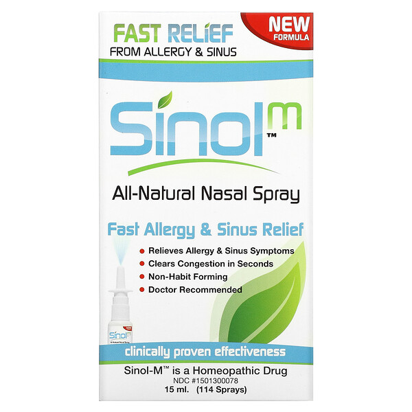 Sinol, SinolM, All-Natural Nasal Spray, Fast Allergy & Sinus Relief, 15 ml 1 Sinol, SinolM, All-Natural Nasal Spray, Fast Allergy & Sinus Relief, 15 ml