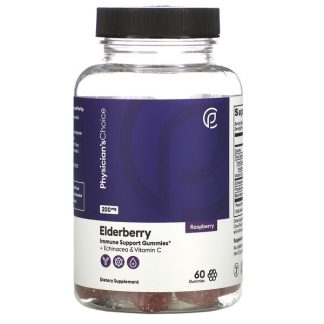 Physician's Choice, Elderberry + Echinacea & Vitamin C, Raspberry, 200 mg, 60 Gummies