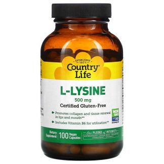 Country Life, L-Lysine, 500 mg, 100 Vegan Capsules