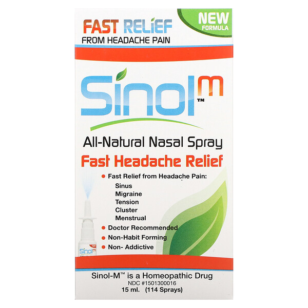 Sinol, SinolM, All-Natural Nasal Spray, Fast Headache Relief, 15 ml