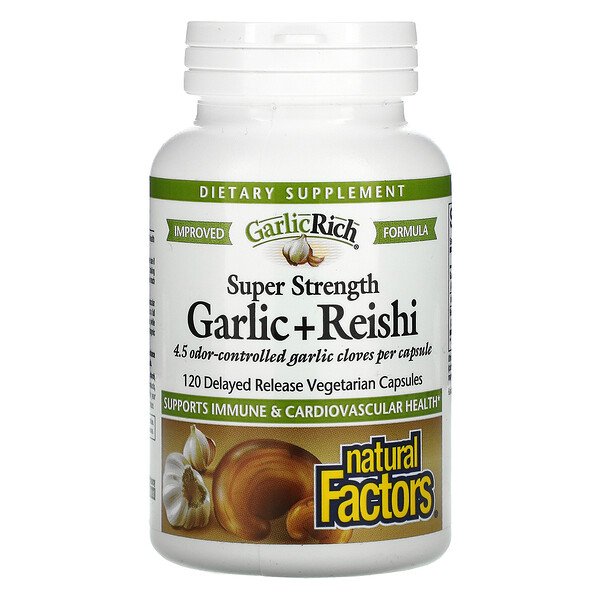 Natural Factors, GarlicRich, Super Strength Garlic + Reishi, 120 Delayed Release Vegetarian Capsules 1 Natural Factors, GarlicRich, Super Strength Garlic + Reishi, 120 Delayed Release Vegetarian Capsules