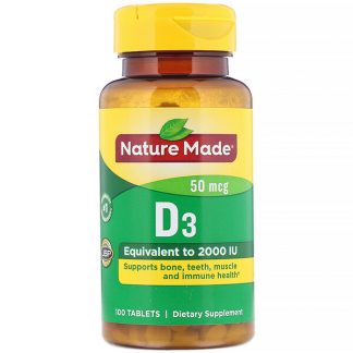 Nature Made, Vitamin D3, 50 mcg, 100 Tablets