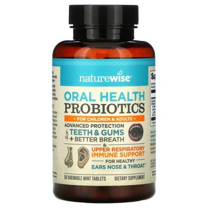 NatureWise, Oral Health Probiotics, For Children and Adults, Mint, 50 Chewable Tablets