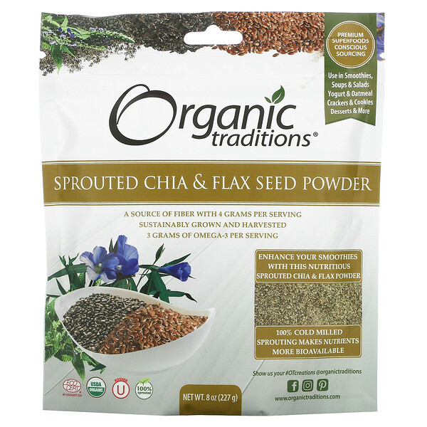 Organic Traditions, Sprouted Chia & Flax Seed Powder, 8 oz (227 g) 1 Organic Traditions, Sprouted Chia & Flax Seed Powder, 8 oz (227 g)