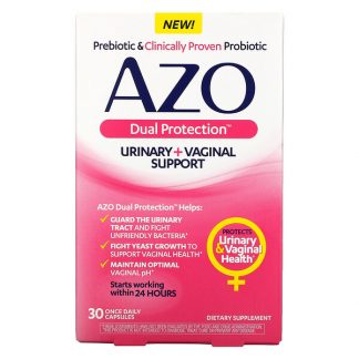 Azo, Dual Protection, Urinary + Vaginal Support, 30 Once Daily Capsules