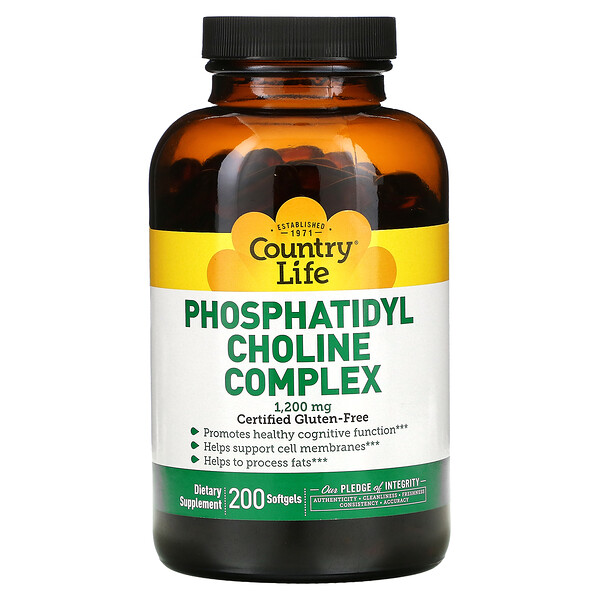 Country Life, Phosphatidyl Choline Complex, 1,200 mg, 200 Softgels 1 Country Life, Phosphatidyl Choline Complex, 1,200 mg, 200 Softgels