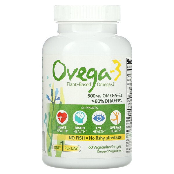 Ovega-3, Vegan Omega-3, DHA + EPA, 500 mg, 60 Vegetarian Capsules 1 Ovega-3, Vegan Omega-3, DHA + EPA, 500 mg, 60 Vegetarian Capsules