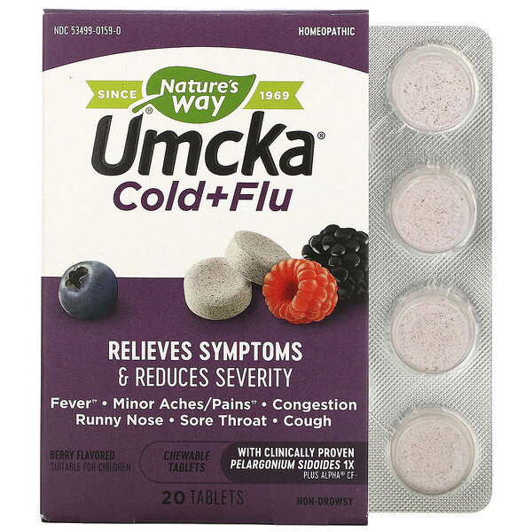 Nature's Way, Umcka, Cold + Flu, Berry, 20 Chewable Tablets 1 Nature's Way, Umcka, Cold + Flu, Berry, 20 Chewable Tablets