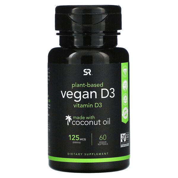 Sports Research, Vegan D3, 125 mcg (5,000 IU), 60 Veggie Softgels 1 Sports Research, Vegan D3, 125 mcg (5,000 IU), 60 Veggie Softgels