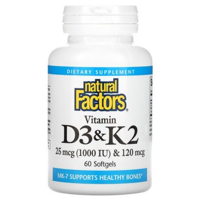 Natural Factors, Vitamin D3 & K2, 60 Softgels