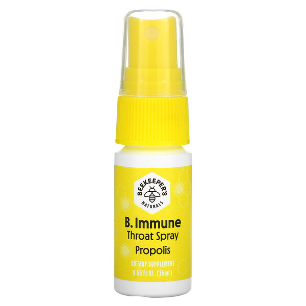 Beekeeper's Naturals, B. Immune, Propolis Throat Spray, 0 Beekeeper's Naturals, B. Immune, Propolis Throat Spray, 0.53 fl oz (15 ml)