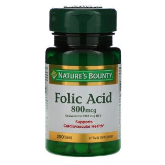 Nature's Bounty, Folic Acid, 800 mcg, 250 Tablets
