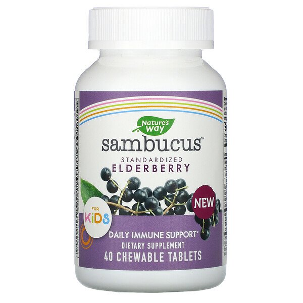 Nature's Way, Sambucus for Kids, Standardized Elderberry, 40 Chewable Tablets 1 Nature's Way, Sambucus for Kids, Standardized Elderberry, 40 Chewable Tablets