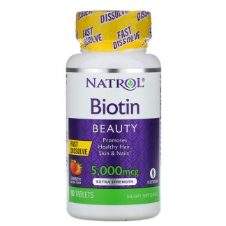 Natrol, Biotin, Strawberry, 5,000 mcg, 90 Tablets