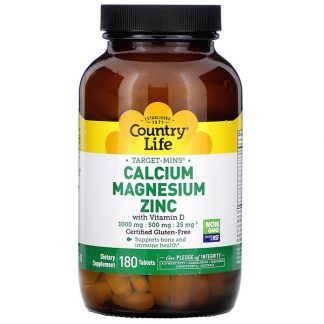 Country Life, Target-Mins Calcium Magnesium Zinc with Vitamin D, 180 Tablets