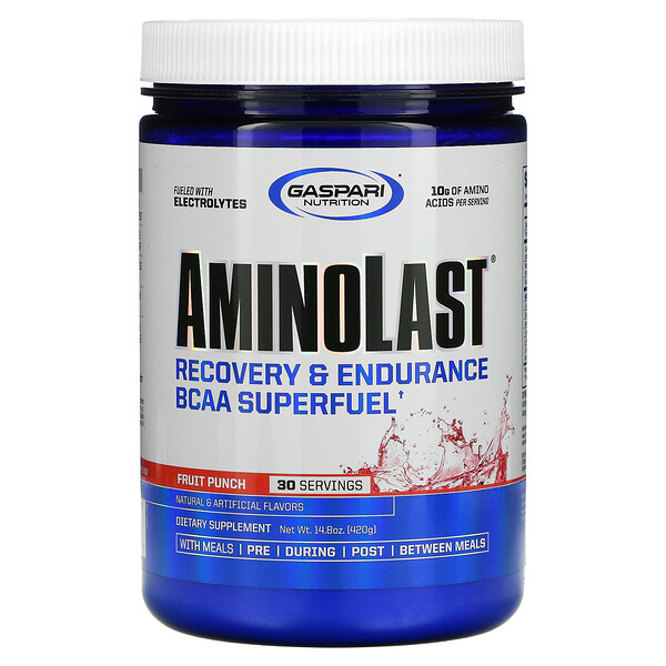 Gaspari Nutrition, Aminolast, Recovery & Endurance BCAA Superfuel, Fruit Punch, 14 Gaspari Nutrition, Aminolast, Recovery & Endurance BCAA Superfuel, Fruit Punch, 14.8 oz (420 g)