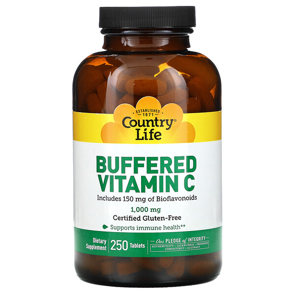 Country Life, Buffered Vitamin C, 1000 mg, 250 Tablets 1 Country Life, Buffered Vitamin C, 1000 mg, 250 Tablets