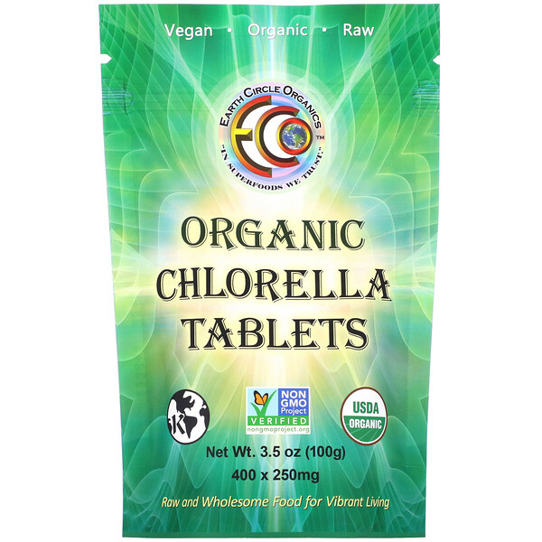 Earth Circle Organics, Organic Chlorella Tablets, 250 mg, 400 Tablets, 3 Earth Circle Organics, Organic Chlorella Tablets, 250 mg, 400 Tablets, 3.5 oz (100 g)