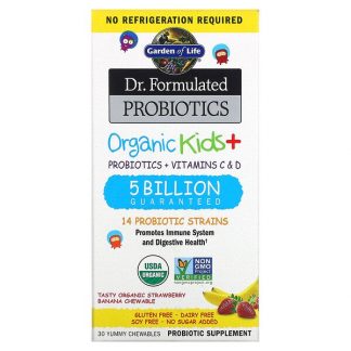 Garden of Life, Dr. Formulated Probiotics, Organic Kids +, Tasty Organic Strawberry Banana, 30 Yummy Chewables