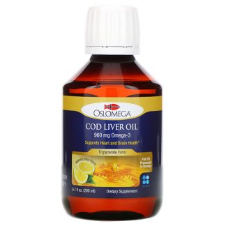 Oslomega, Norwegian Cod Liver Oil, Natural Lemon Flavor, 960 mg, 6.7 fl oz (200 ml)
